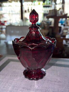 Ruby Red Glass Covered Candy Dish or whatever you’d like to use it for- Elegant